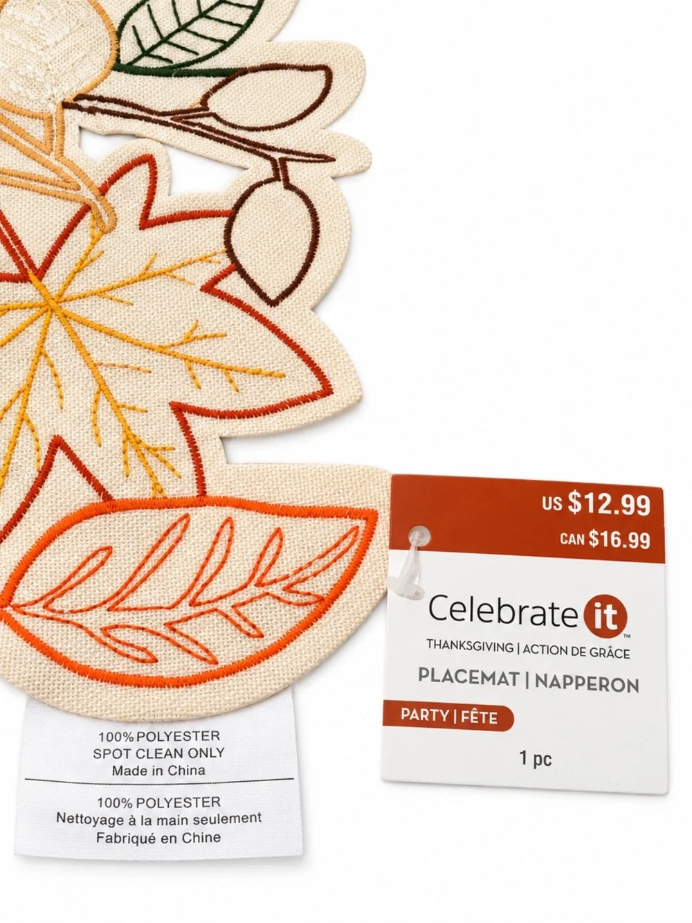 Celebrate It Thanksgiving Embroidered Fall Leaf Placemats 17” x 13”, Set of 2